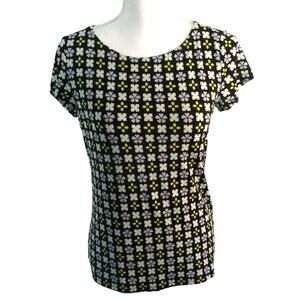 Grace Women's Short Sleeve Multi Color Floral Print Stretch Shirt Size Small